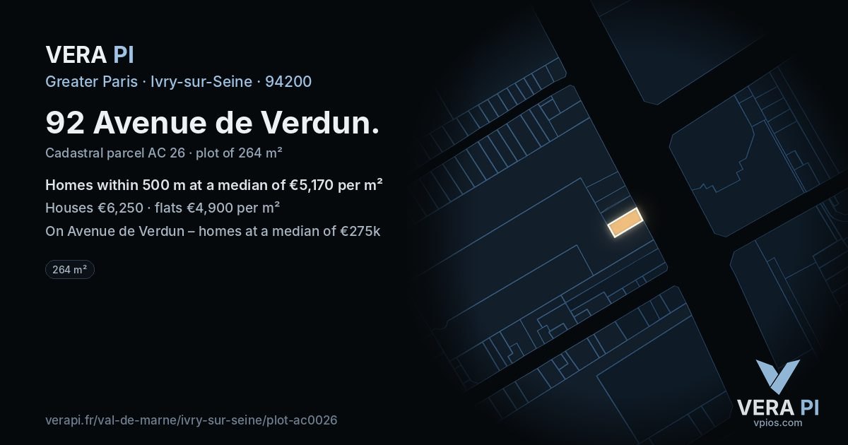 92 Avenue de Verdun, Ivry-sur-Seine at night – the plot lit, the parcels around coloured by the prices near them