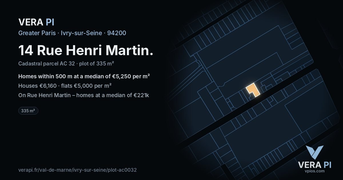 14 Rue Henri Martin, Ivry-sur-Seine at night – the plot lit, the parcels around coloured by the prices near them