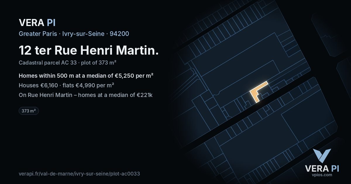 12 ter Rue Henri Martin, Ivry-sur-Seine at night – the plot lit, the parcels around coloured by the prices near them