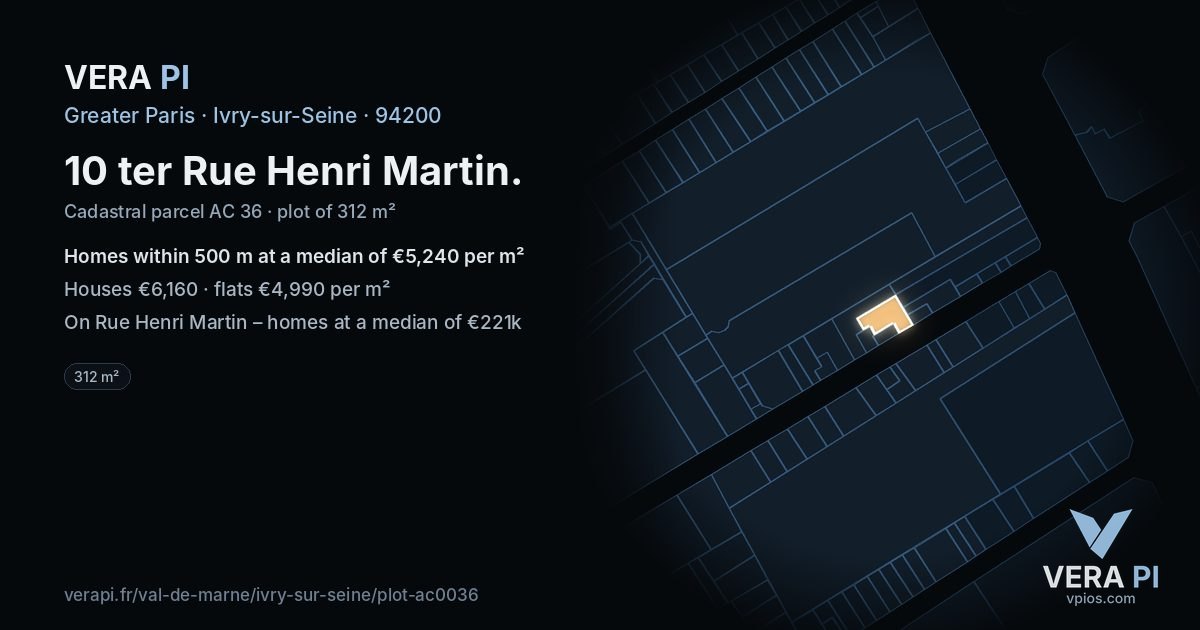 10 ter Rue Henri Martin, Ivry-sur-Seine at night – the plot lit, the parcels around coloured by the prices near them