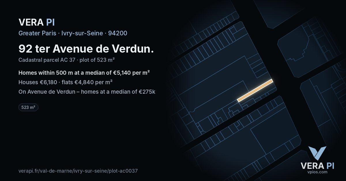 92 ter Avenue de Verdun, Ivry-sur-Seine at night – the plot lit, the parcels around coloured by the prices near them
