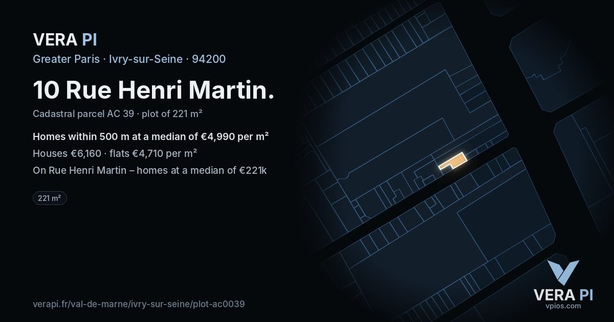 10 Rue Henri Martin, Ivry-sur-Seine at night – the plot lit, the parcels around coloured by the prices near them