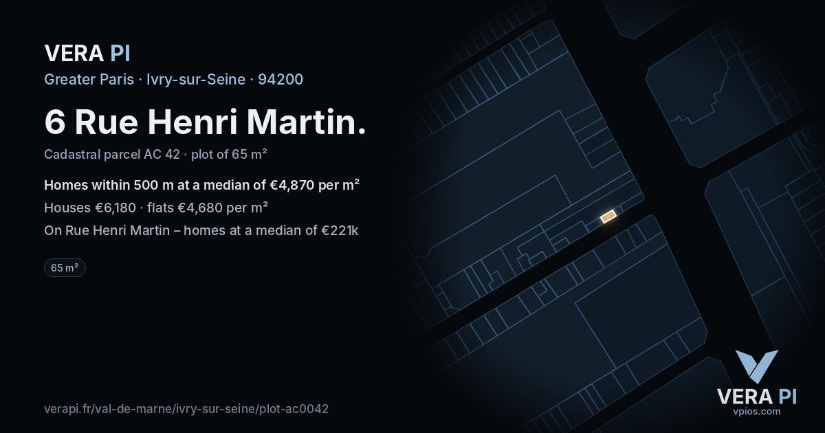 6 Rue Henri Martin, Ivry-sur-Seine at night – the plot lit, the parcels around coloured by the prices near them