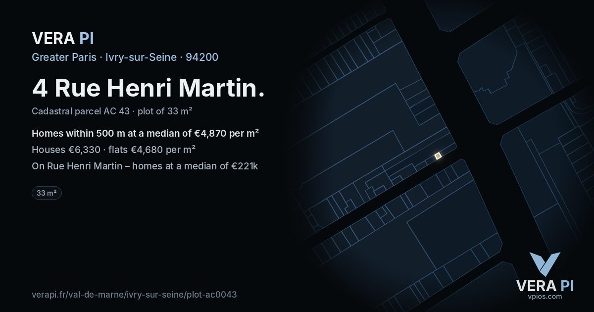 4 Rue Henri Martin, Ivry-sur-Seine at night – the plot lit, the parcels around coloured by the prices near them