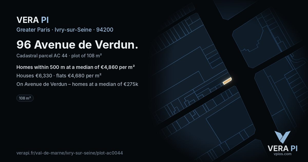 96 Avenue de Verdun, Ivry-sur-Seine at night – the plot lit, the parcels around coloured by the prices near them