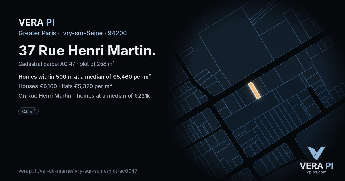37 Rue Henri Martin, Ivry-sur-Seine at night – the plot lit, the parcels around coloured by the prices near them