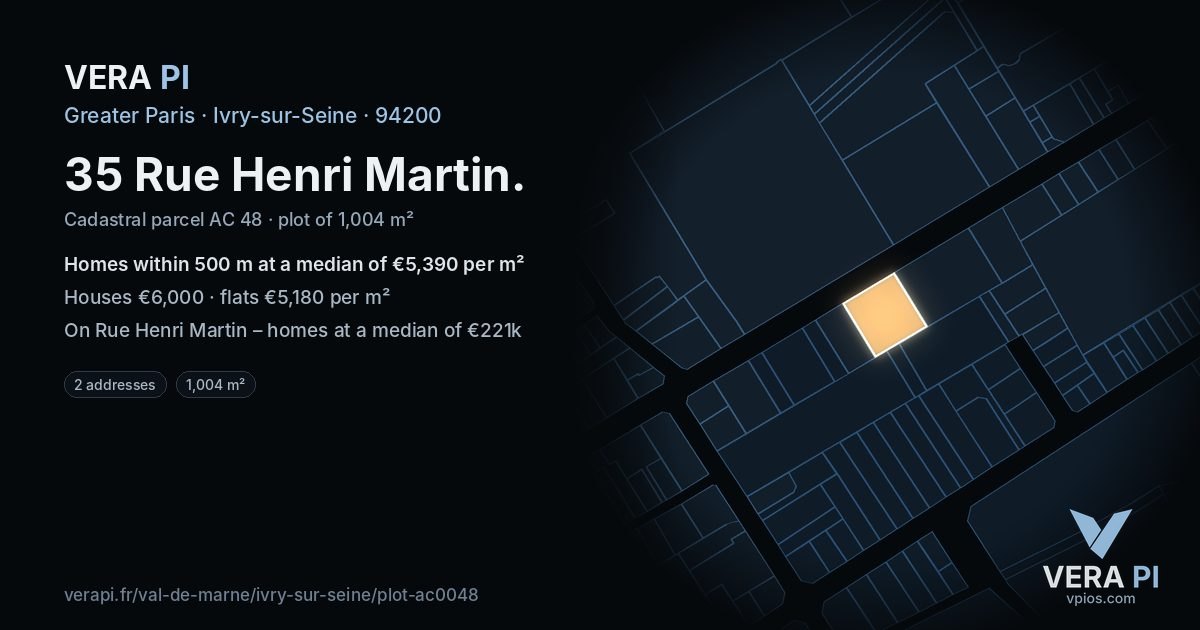 35 Rue Henri Martin, Ivry-sur-Seine at night – the plot lit, the parcels around coloured by the prices near them