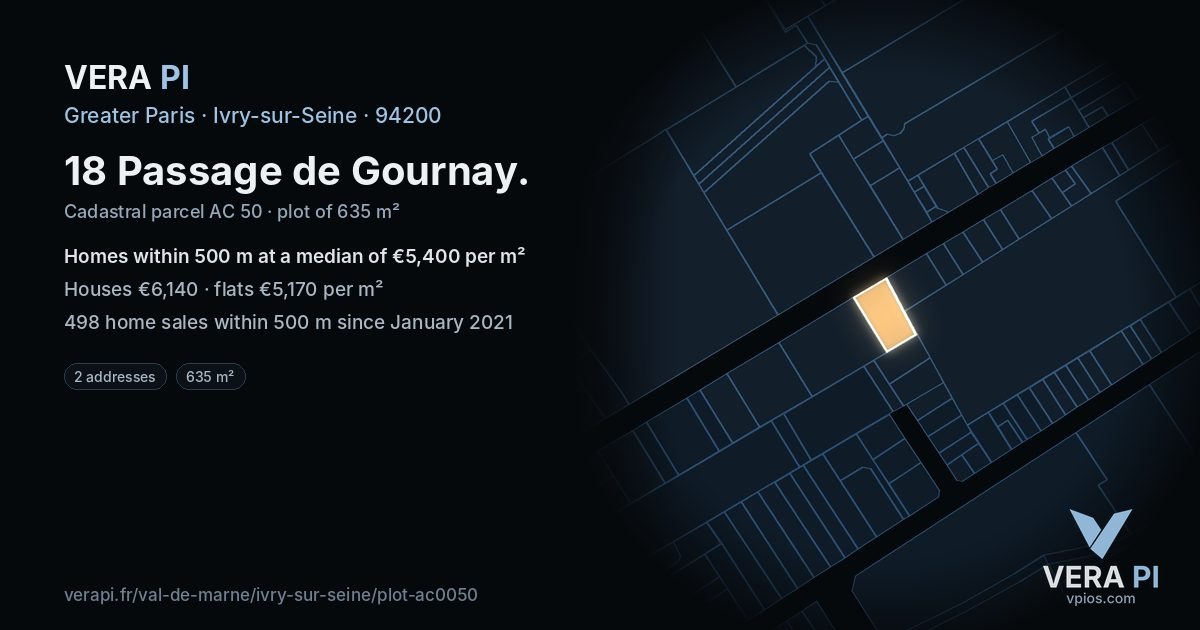 18 Passage de Gournay, Ivry-sur-Seine at night – the plot lit, the parcels around coloured by the prices near them