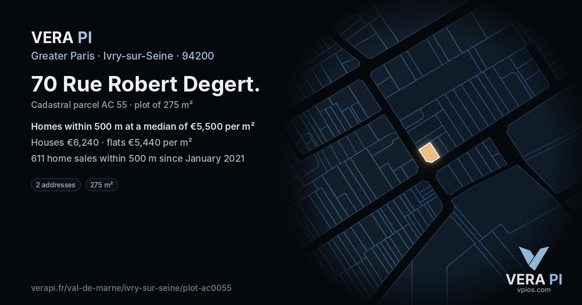 70 Rue Robert Degert, Ivry-sur-Seine at night – the plot lit, the parcels around coloured by the prices near them