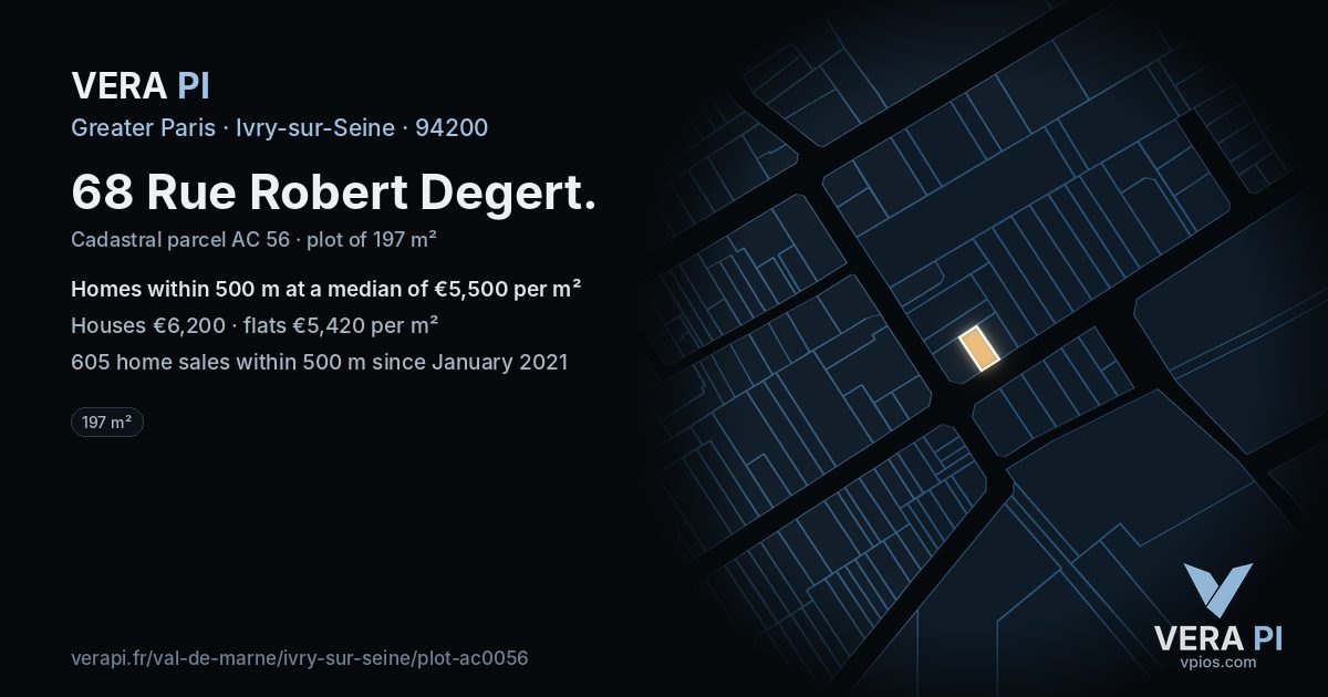 68 Rue Robert Degert, Ivry-sur-Seine at night – the plot lit, the parcels around coloured by the prices near them