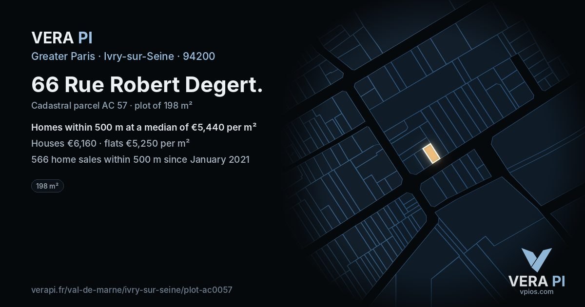 66 Rue Robert Degert, Ivry-sur-Seine at night – the plot lit, the parcels around coloured by the prices near them