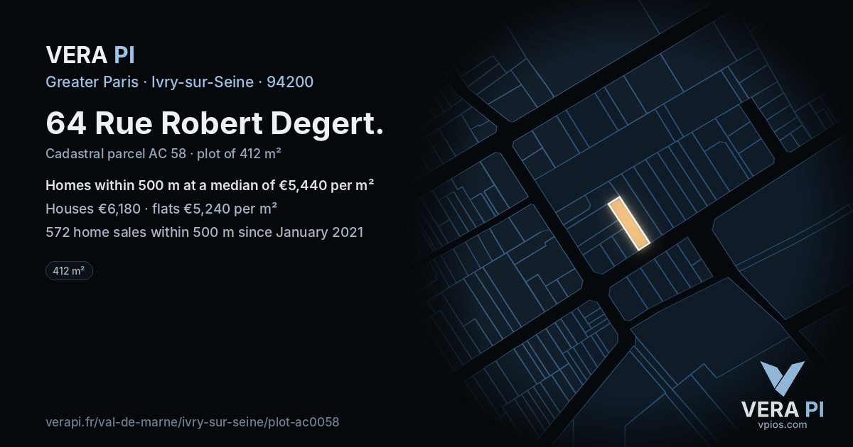 64 Rue Robert Degert, Ivry-sur-Seine at night – the plot lit, the parcels around coloured by the prices near them