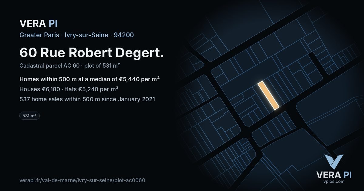 60 Rue Robert Degert, Ivry-sur-Seine at night – the plot lit, the parcels around coloured by the prices near them