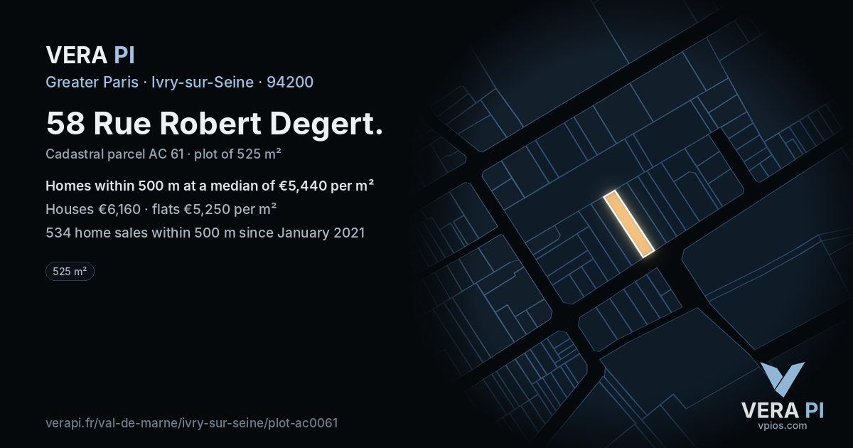 58 Rue Robert Degert, Ivry-sur-Seine at night – the plot lit, the parcels around coloured by the prices near them
