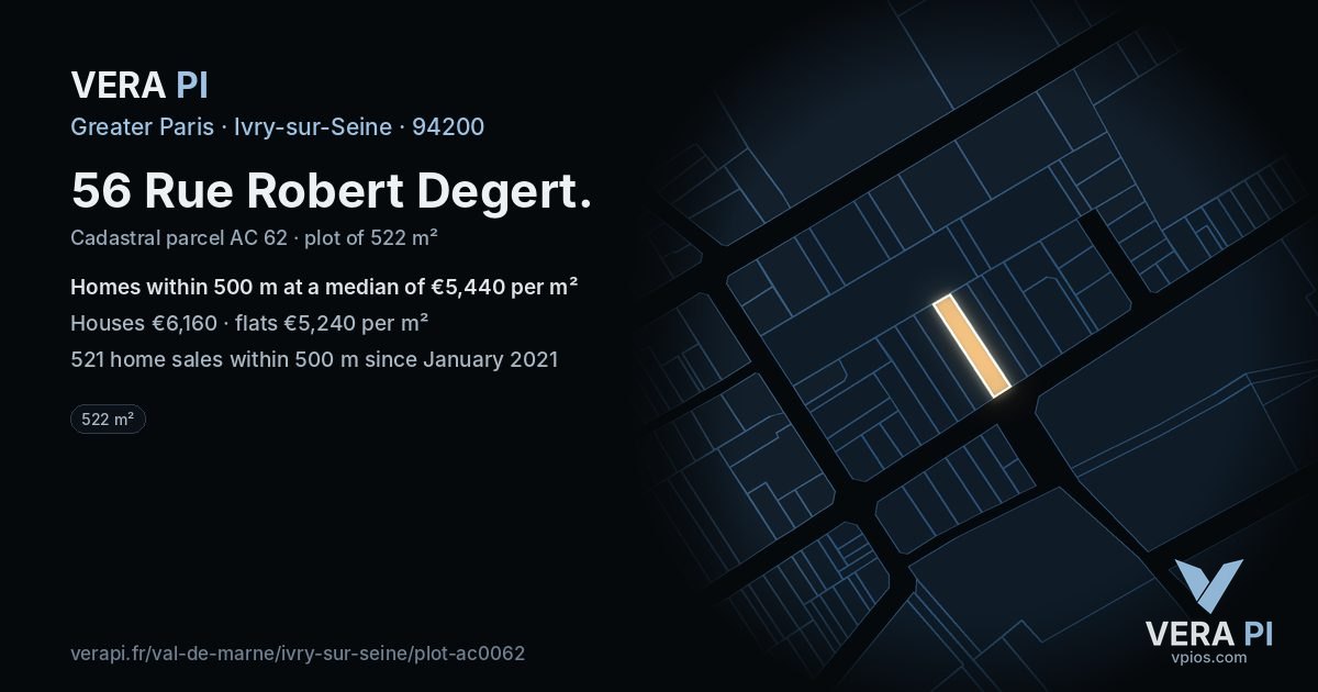 56 Rue Robert Degert, Ivry-sur-Seine at night – the plot lit, the parcels around coloured by the prices near them