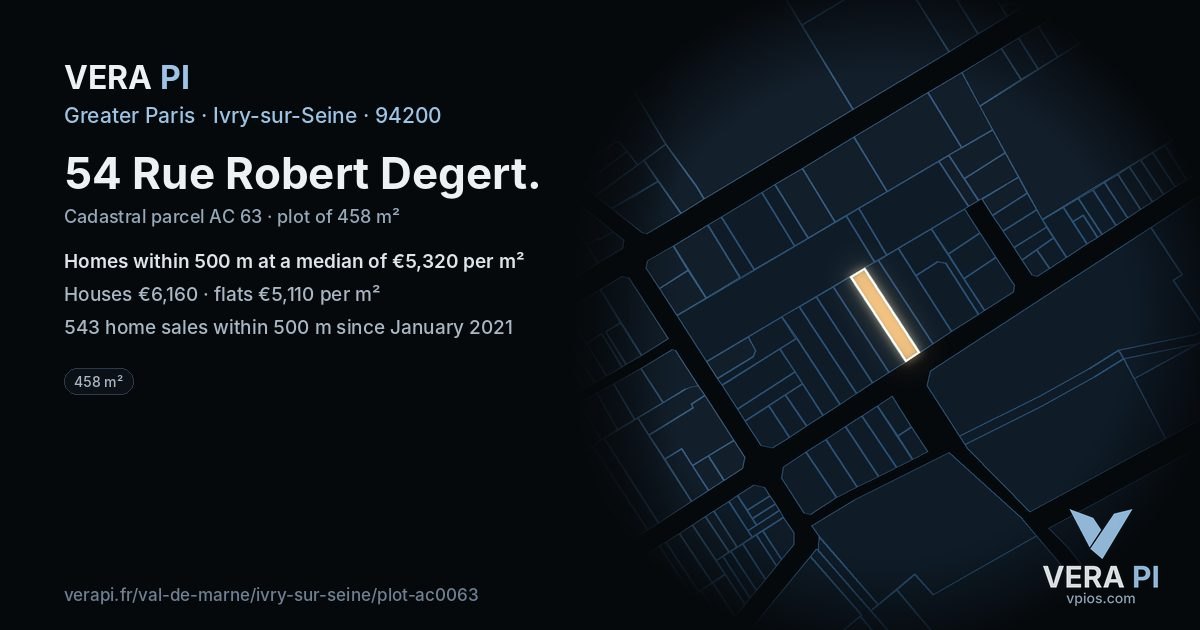54 Rue Robert Degert, Ivry-sur-Seine at night – the plot lit, the parcels around coloured by the prices near them