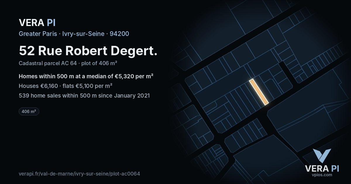 52 Rue Robert Degert, Ivry-sur-Seine at night – the plot lit, the parcels around coloured by the prices near them