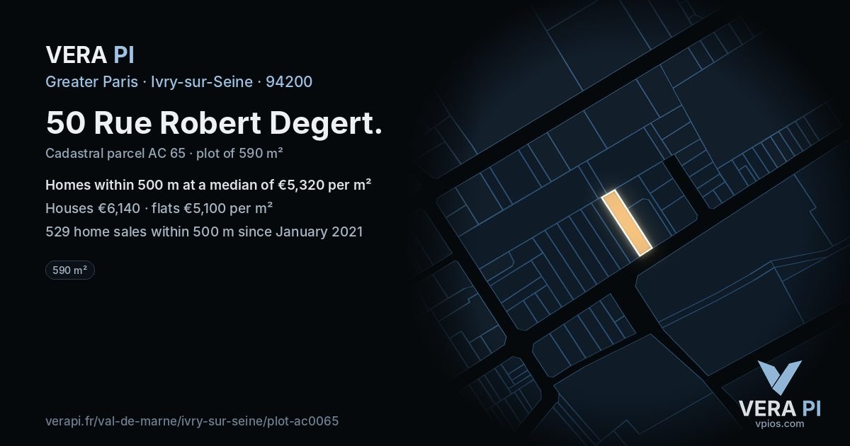 50 Rue Robert Degert, Ivry-sur-Seine at night – the plot lit, the parcels around coloured by the prices near them