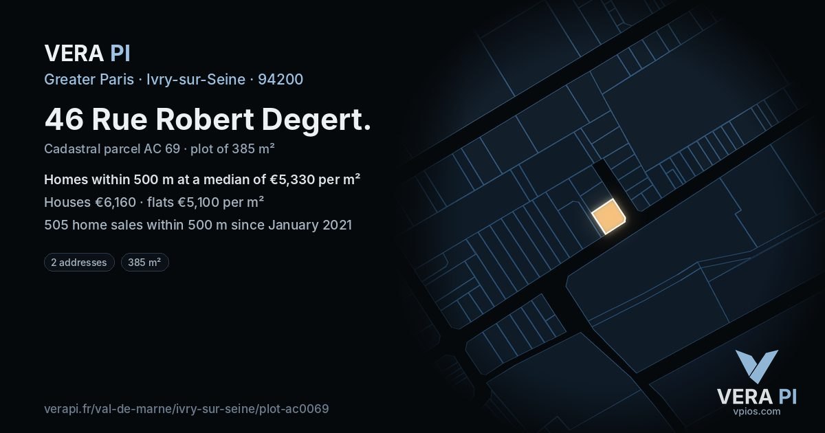 46 Rue Robert Degert, Ivry-sur-Seine at night – the plot lit, the parcels around coloured by the prices near them
