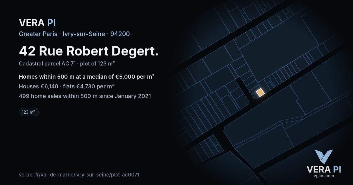 42 Rue Robert Degert, Ivry-sur-Seine at night – the plot lit, the parcels around coloured by the prices near them