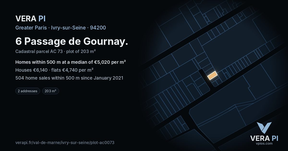 6 Passage de Gournay, Ivry-sur-Seine at night – the plot lit, the parcels around coloured by the prices near them