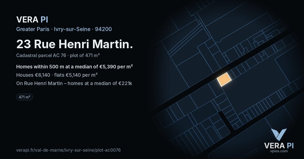 23 Rue Henri Martin, Ivry-sur-Seine at night – the plot lit, the parcels around coloured by the prices near them