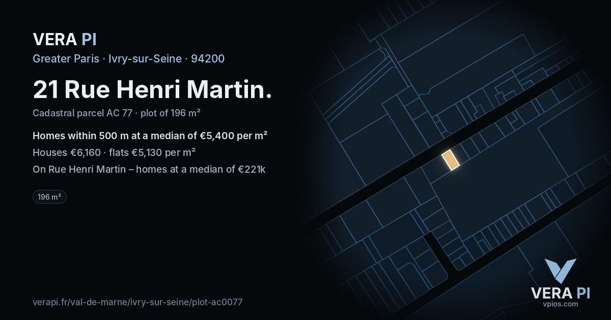 21 Rue Henri Martin, Ivry-sur-Seine at night – the plot lit, the parcels around coloured by the prices near them