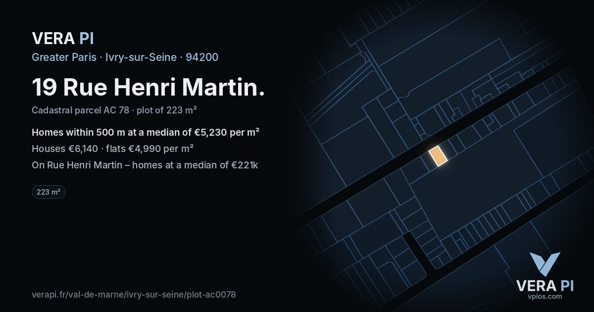19 Rue Henri Martin, Ivry-sur-Seine at night – the plot lit, the parcels around coloured by the prices near them
