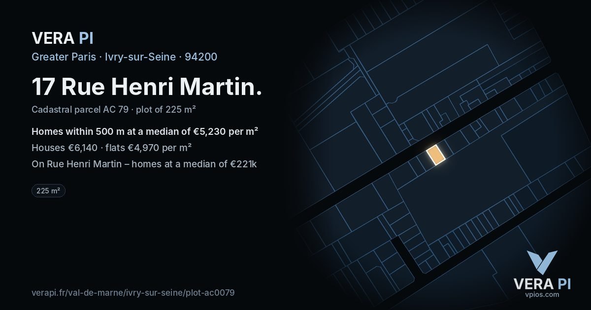 17 Rue Henri Martin, Ivry-sur-Seine at night – the plot lit, the parcels around coloured by the prices near them