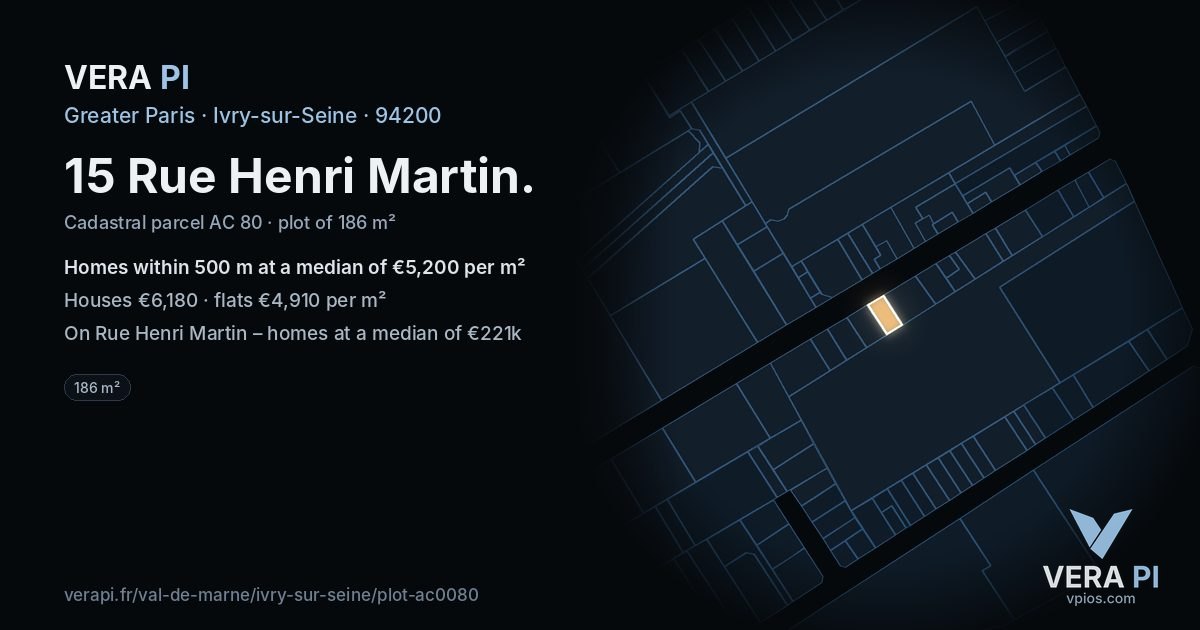 15 Rue Henri Martin, Ivry-sur-Seine at night – the plot lit, the parcels around coloured by the prices near them