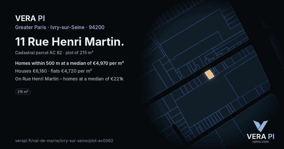 11 Rue Henri Martin, Ivry-sur-Seine at night – the plot lit, the parcels around coloured by the prices near them