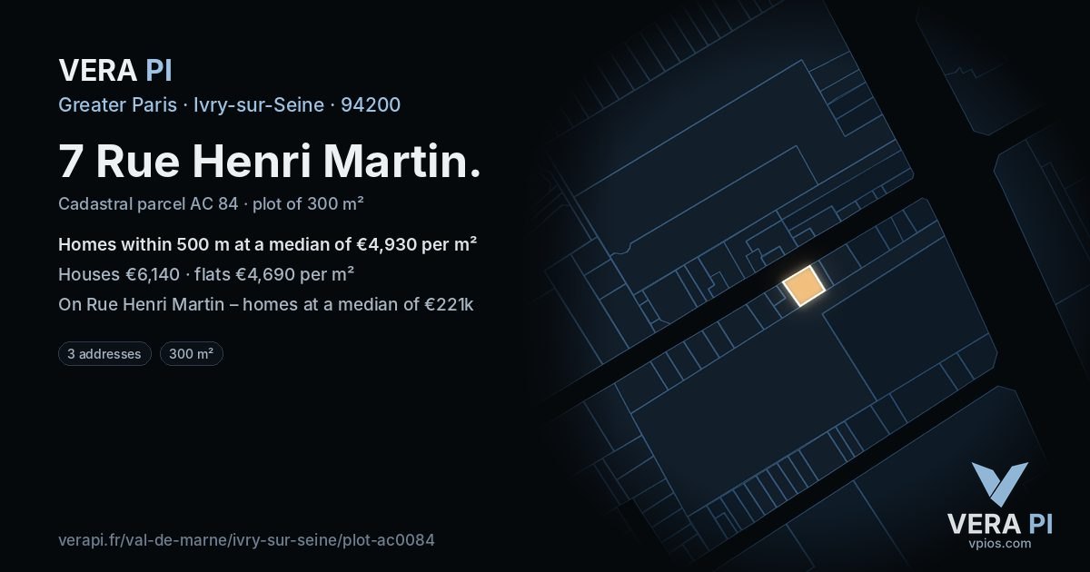 7 Rue Henri Martin, Ivry-sur-Seine at night – the plot lit, the parcels around coloured by the prices near them