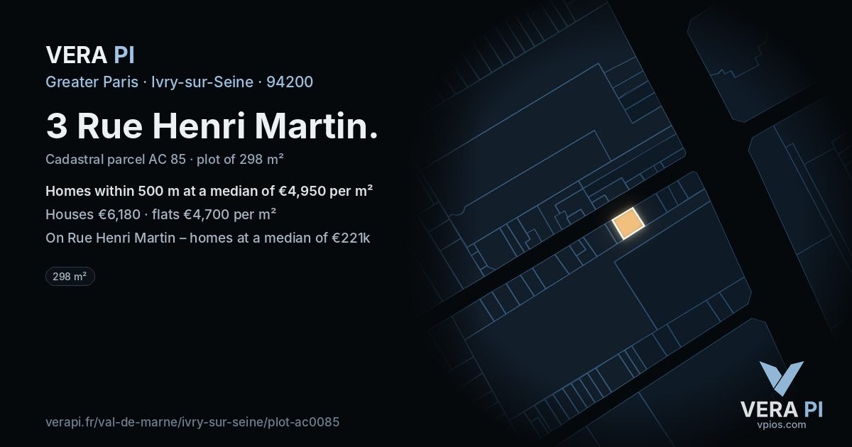 3 Rue Henri Martin, Ivry-sur-Seine at night – the plot lit, the parcels around coloured by the prices near them