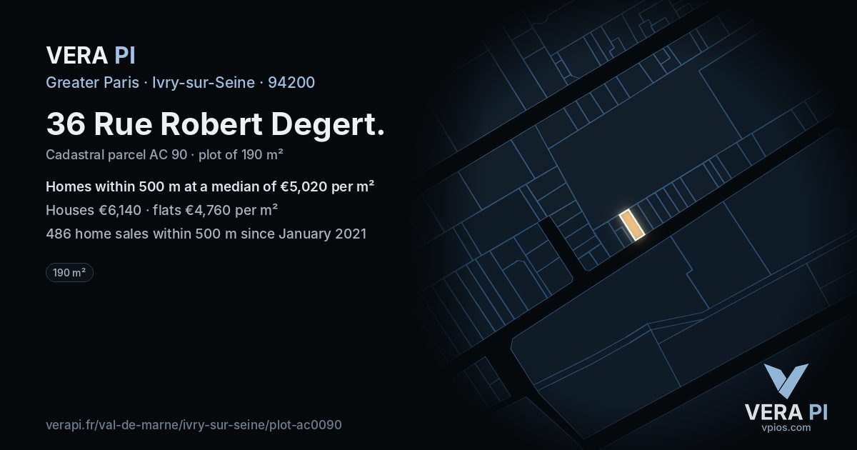 36 Rue Robert Degert, Ivry-sur-Seine at night – the plot lit, the parcels around coloured by the prices near them