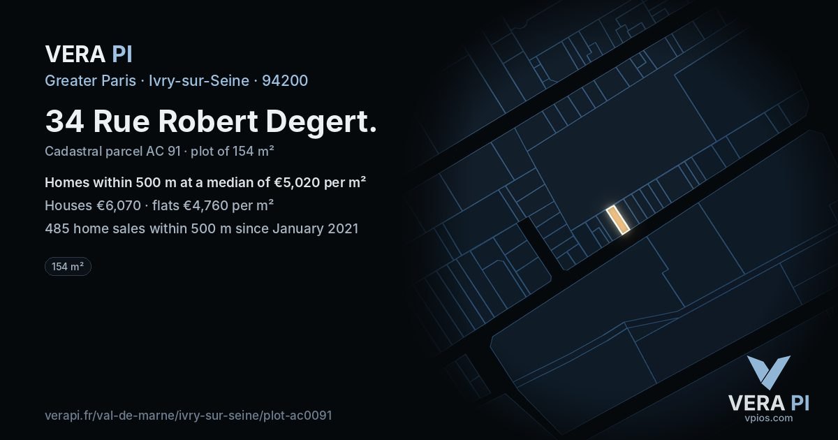 34 Rue Robert Degert, Ivry-sur-Seine at night – the plot lit, the parcels around coloured by the prices near them