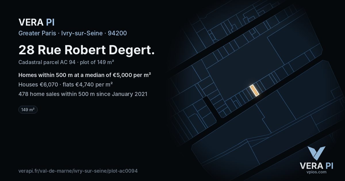 28 Rue Robert Degert, Ivry-sur-Seine at night – the plot lit, the parcels around coloured by the prices near them