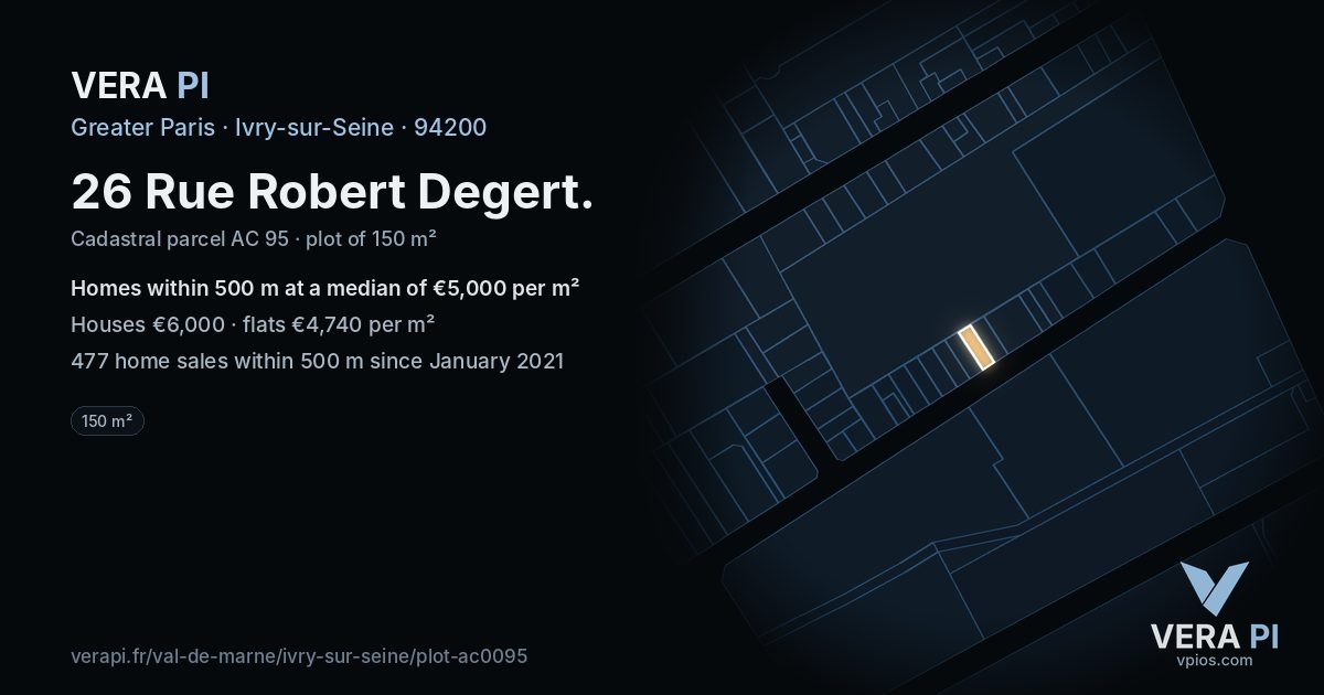 26 Rue Robert Degert, Ivry-sur-Seine at night – the plot lit, the parcels around coloured by the prices near them