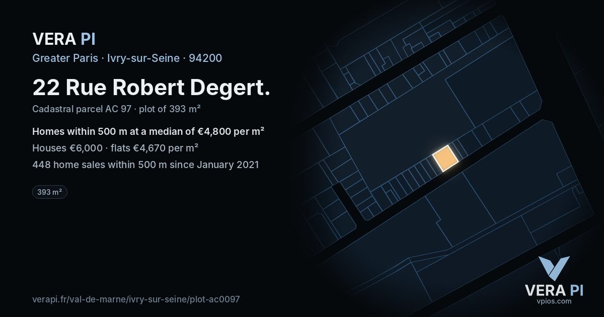 22 Rue Robert Degert, Ivry-sur-Seine at night – the plot lit, the parcels around coloured by the prices near them