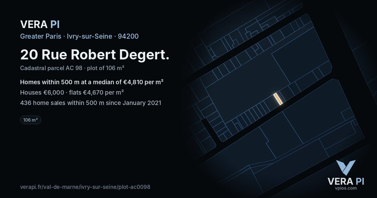 20 Rue Robert Degert, Ivry-sur-Seine at night – the plot lit, the parcels around coloured by the prices near them