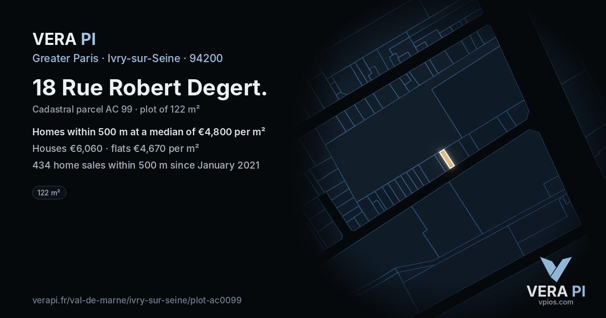 18 Rue Robert Degert, Ivry-sur-Seine at night – the plot lit, the parcels around coloured by the prices near them