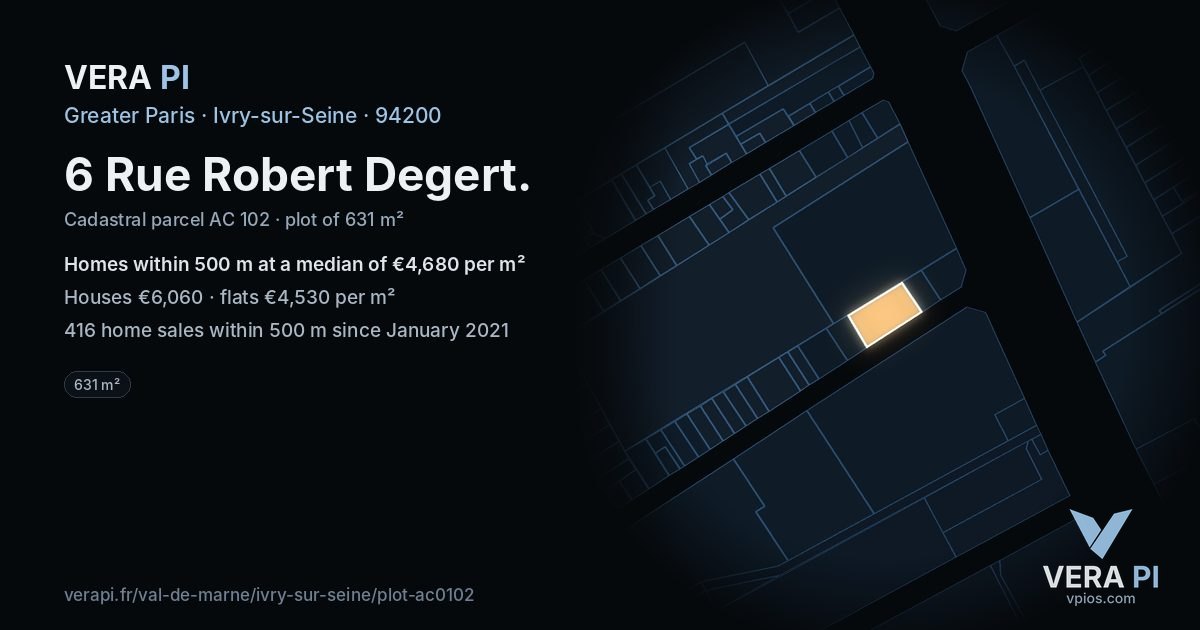 6 Rue Robert Degert, Ivry-sur-Seine at night – the plot lit, the parcels around coloured by the prices near them