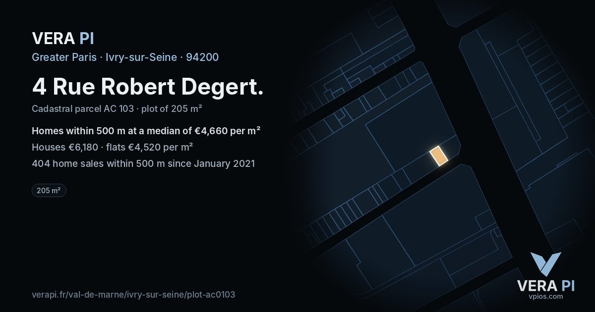 4 Rue Robert Degert, Ivry-sur-Seine at night – the plot lit, the parcels around coloured by the prices near them