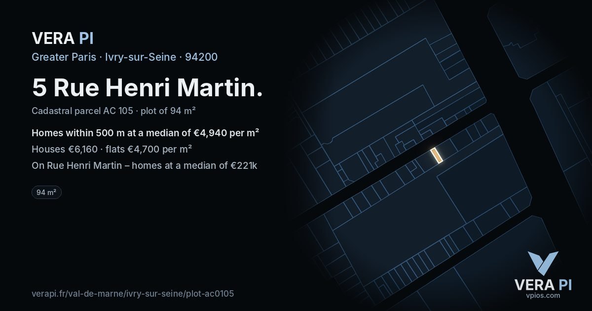 5 Rue Henri Martin, Ivry-sur-Seine at night – the plot lit, the parcels around coloured by the prices near them