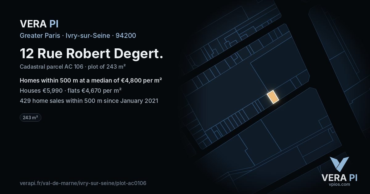 12 Rue Robert Degert, Ivry-sur-Seine at night – the plot lit, the parcels around coloured by the prices near them