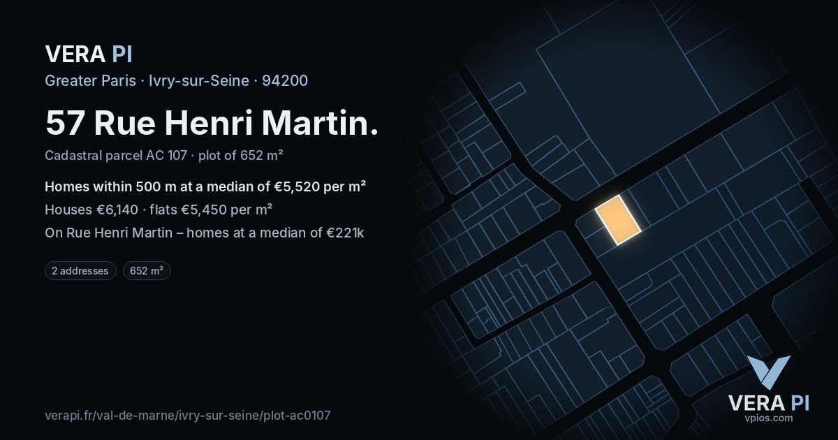 57 Rue Henri Martin, Ivry-sur-Seine at night – the plot lit, the parcels around coloured by the prices near them