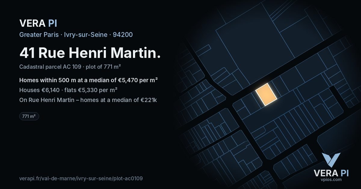 41 Rue Henri Martin, Ivry-sur-Seine at night – the plot lit, the parcels around coloured by the prices near them