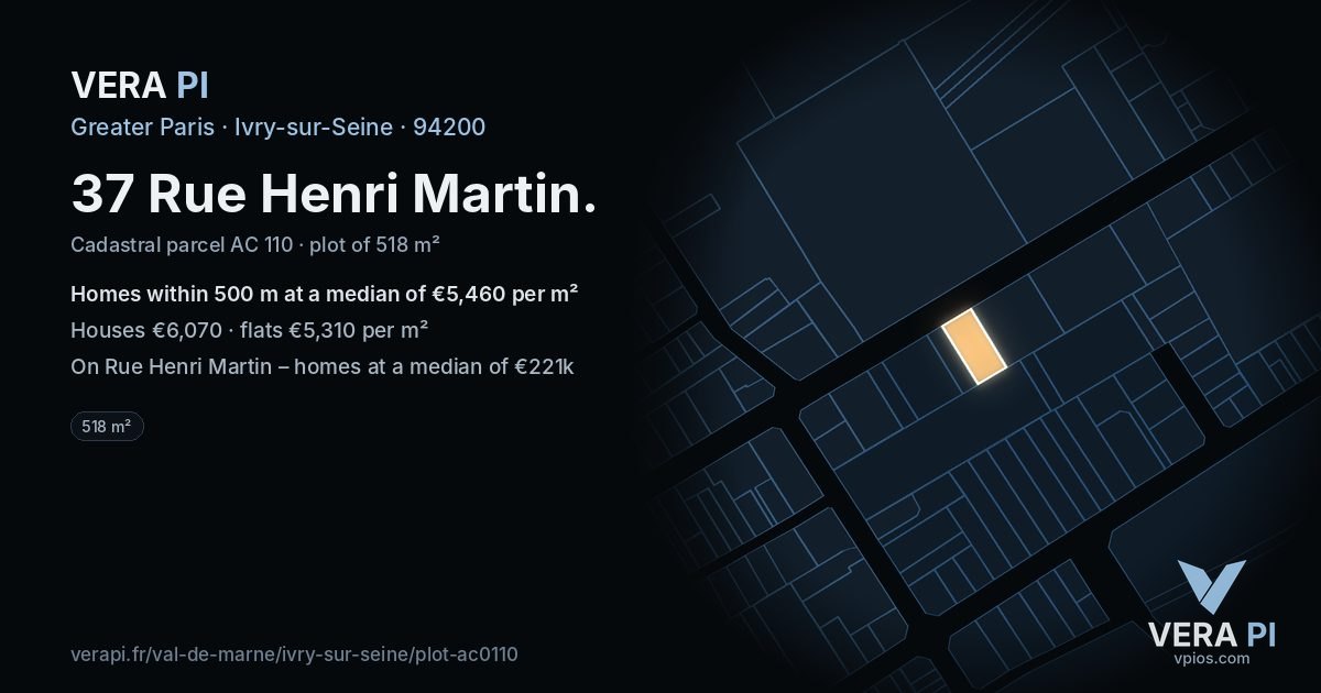 37 Rue Henri Martin, Ivry-sur-Seine at night – the plot lit, the parcels around coloured by the prices near them