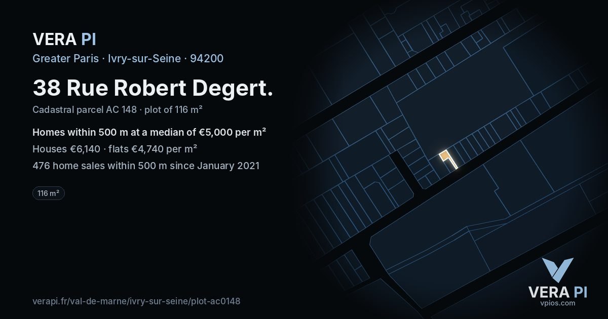 38 Rue Robert Degert, Ivry-sur-Seine at night – the plot lit, the parcels around coloured by the prices near them