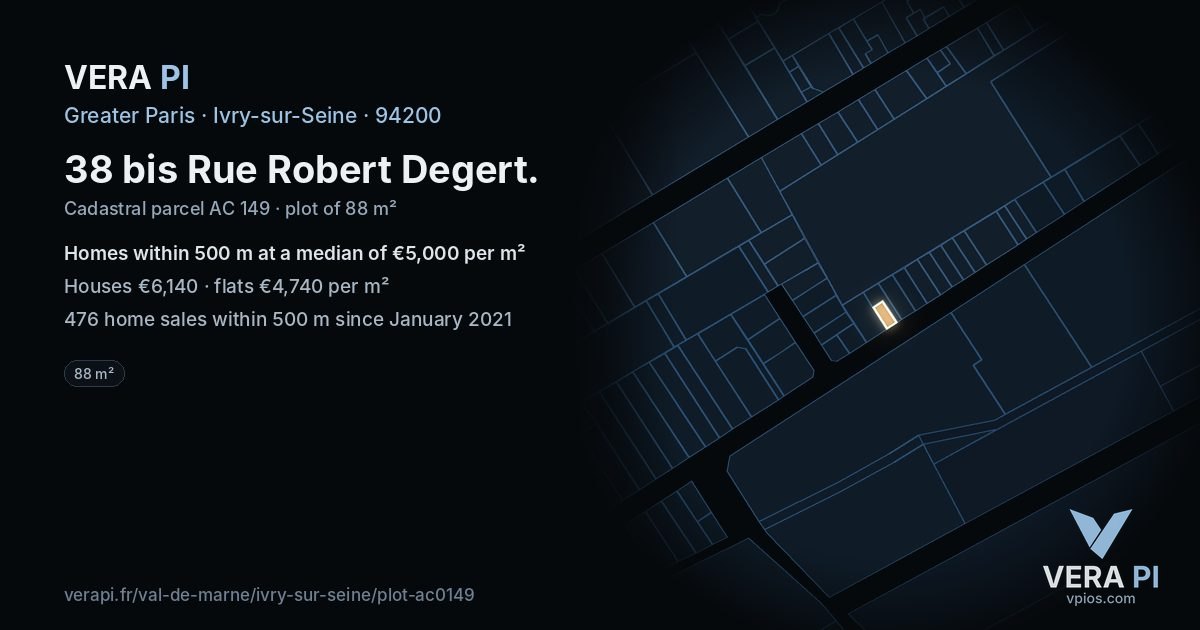 38 bis Rue Robert Degert, Ivry-sur-Seine at night – the plot lit, the parcels around coloured by the prices near them
