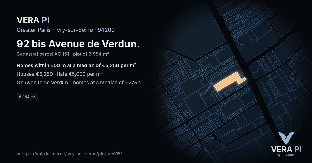92 bis Avenue de Verdun, Ivry-sur-Seine at night – the plot lit, the parcels around coloured by the prices near them